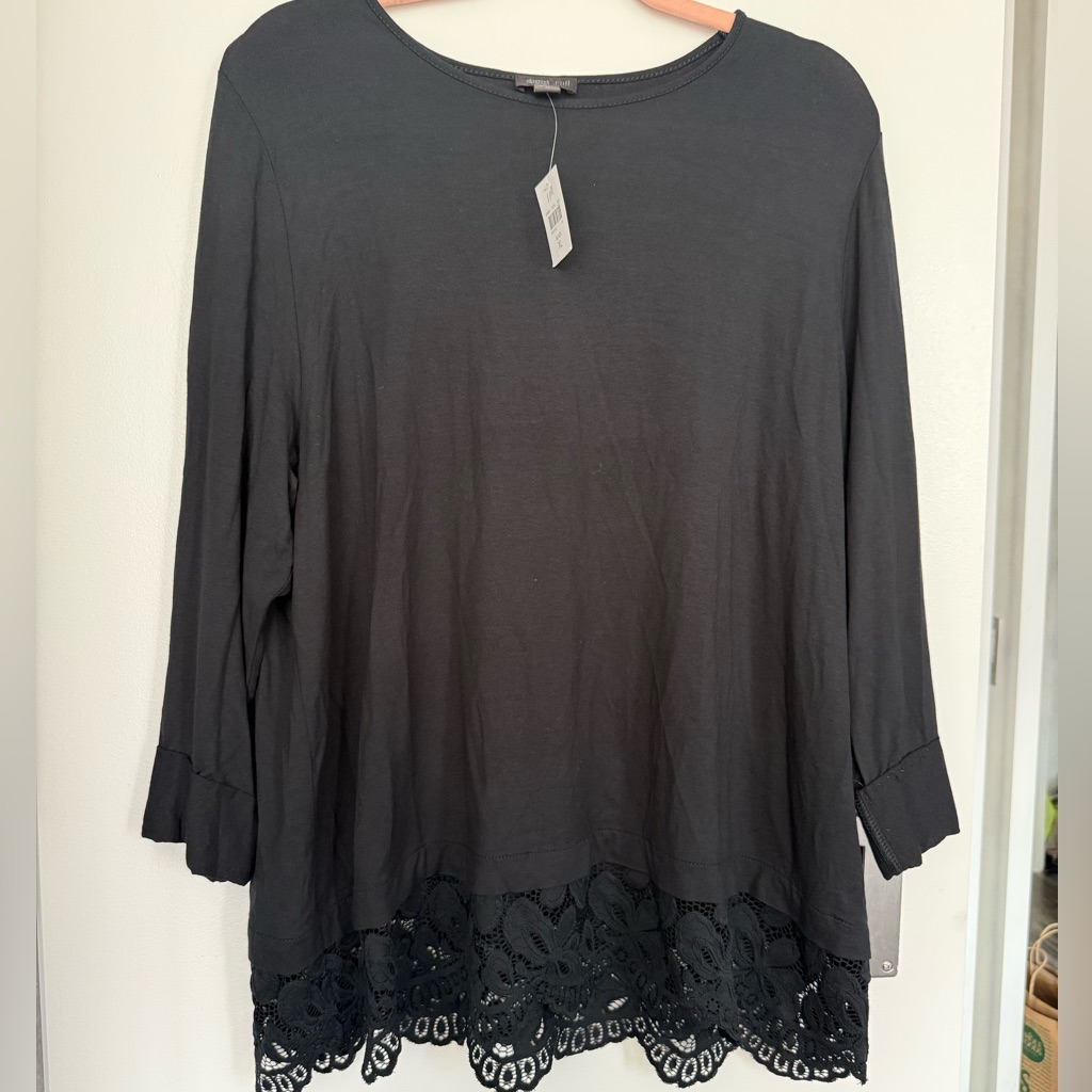 Jjill Charcoal Lace Trim Women's Blouse